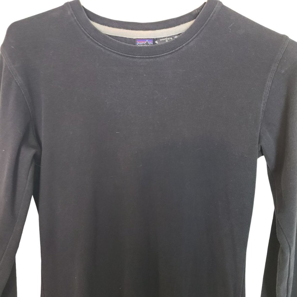 Patagonia Womens S Black Organic Cotton Crew Neck Long Sleeves Mini Dress - Picture 2 of 7